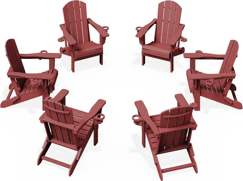 Miniatura 31 de KINGYES Silla plegable Adirondack con portavasos dobles - Sillas de exterior de HDPE para todo clima, silla de patio tipo madera para el patio Negro