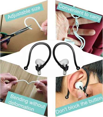 Miniatura 3 de Ganchos ajustables para los oídos compatibles con AirPods 4, 3, 1, 2 y Pro y auriculares intrauditivos con vástagos, 2 pares seguros y cómodos