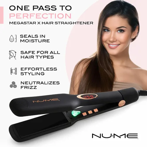 Miniatura 2 de NuMe Megastar X - Plancha de turmalina para el cabello, plancha plana de 1.75 pulgadas con refuerzo de iones negativos, tira de luz infrarroja