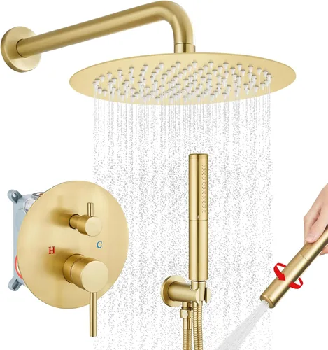 Miniatura 16 de Airuida Accesorios de ducha de 2 funciones, juego de grifo de ducha montado en la pared para baño, ducha de mano de latón de alta presión con cromo