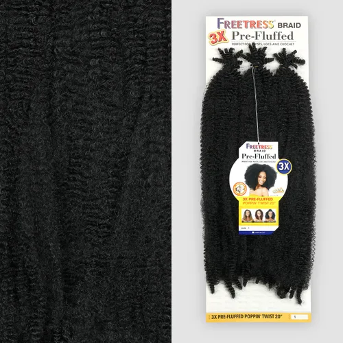 Miniatura 4 de Shake N GO Freetress - Trenza sintética de ganchillo 3 veces pre-FLUFFED – POPPIN Twist de 20 pulgadas (1B negro apagado), 1 paquete