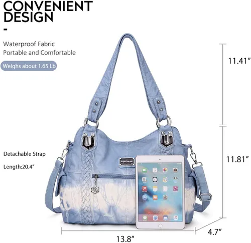 Miniatura 230 de Angel Barcelo - Bolsa de hombro amplia para mujer, diseño Hobo, cuero lavado