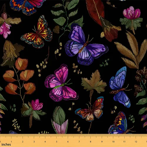 Feelyou The Yard - Tela de mariposa vintage con estampado de hojas, tela de tapicería retro con estampado de mariposas para sillas, sofá, franela