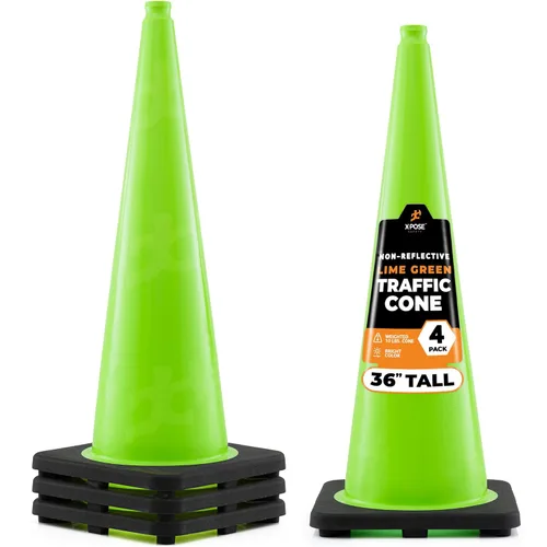 Miniatura 49 de Xpose Safety Cono de tráfico verde lima de 28 pulgadas, paquete de 4, cono de seguridad de PVC de alta calidad para estacionamiento, precaución