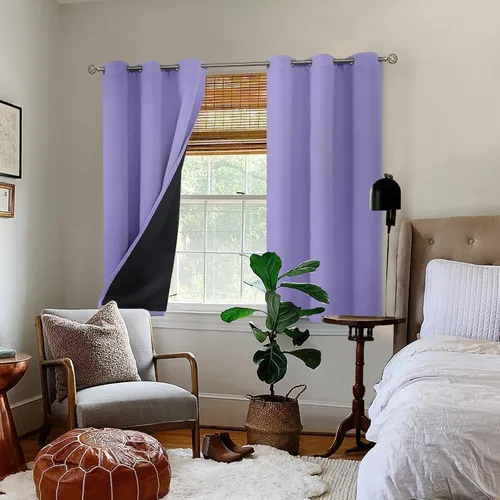 Miniatura 2 de BGment Cortinas 100 % opacas con aislamiento térmico para dormitorio con forro negro, doble capa, oscurecimiento de toda la habitación, cortina