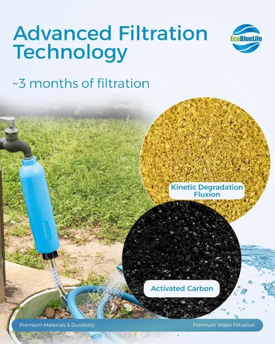 Miniatura 3 de EcoBlueLife Filtro de agua para autocaravana – Accesorio en línea con KDF y carbón activado, reduce olores, sabor a cloro, sedimentos para aguas