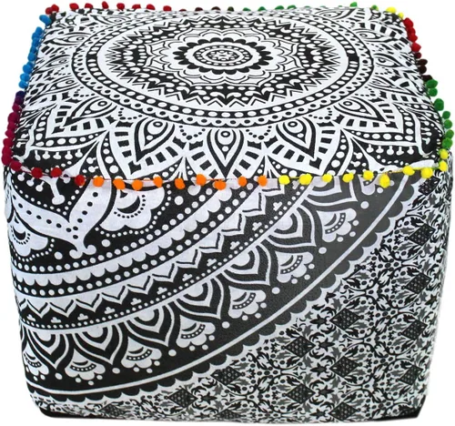 Miniatura 22 de CRAFT KALA Funda de puf tradicional de retazos cuadrados indios, funda para puf de sala de estar india, diseño otomano, decoración otomana, Elefante