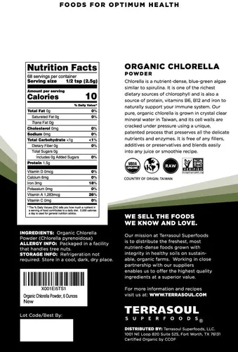 Miniatura 2 de Terrasoul Superfoods Clorella orgánica en polvo (paredes de células agrietadas), 6 onzas, procedente de Taiwán