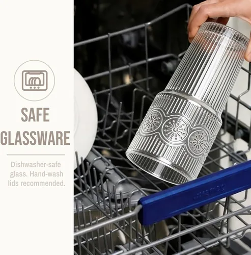 Miniatura 7 de SoulTimes Juego de 2 vasos de vidrio acanalados y florales de 20 onzas, vasos de vidrio reutilizables con tapa y popote de vidrio, tazas de café