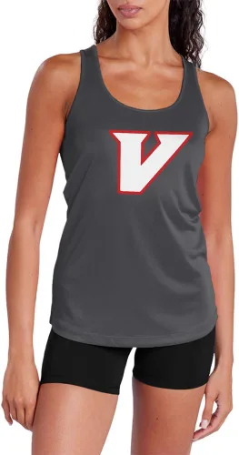 Miniatura 342 de Camiseta deportiva sin mangas oficial de la NCAA Collegiate para mujer, con espalda cruzada, logotipo primario, colección carbón