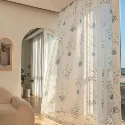Miniatura 20 de SUOUO Cortinas blancas semitransparentes con hojas azules para dormitorio, comedor, sala de estar, lino texturizado de 84 pulgadas de largo