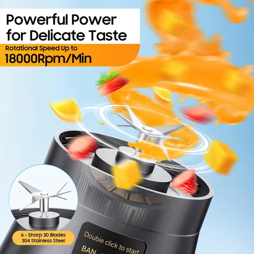 Miniatura 3 de Portable Blender for Smoothies & Shakes - Cordless Personal Size Blender with 6 Blades, 380Ml Juice Cup, Lightweight & Rechargeable, Freshly