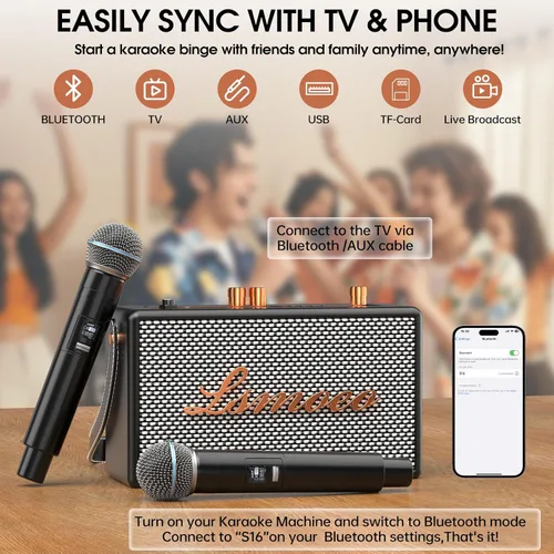 Miniatura 2 de Máquina de karaoke para adultos, 2 micrófonos inalámbricos para altavoz de karaoke, micrófono portátil y soporte de altavoz, expansión de micrófono