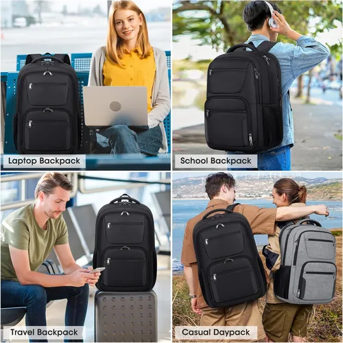 Miniatura 7 de Mochila de viaje para laptop de 17 pulgadas, extra grande, con orificio de carga USB, 45L, antirrobo, resistente al agua, bolsa para computadora