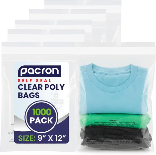 Miniatura 8 de Paquete de 500 bolsas de polietileno transparentes de 9 x 12 pulgadas – Bolsas de plástico autosellantes para embalaje, envío y almacenamiento