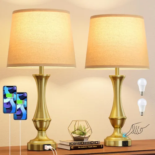 Miniatura 9 de Seealle - Juego de 2 lámparas táctiles mejoradas para mesitas de noche - Lámparas de mesita con USB C+A, regulables de 3 vías para dormitorio, sala