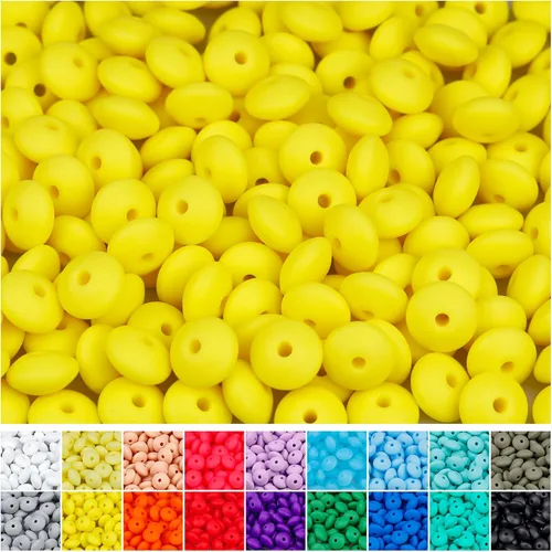Miniatura 18 de 180 piezas FIVEIZERO cuentas de lenteja de silicona, cuentas focales de ábaco de silicona de 12 mm a granel cuentas sueltas de color para pulseras