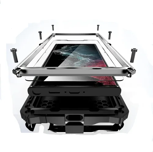 Lunivop Funda para Samsung Galaxy S22 Ultra (6.8 pulgadas), carcasa rígida de metal 2022 para tornillo, protección de lente de pantalla integrada de