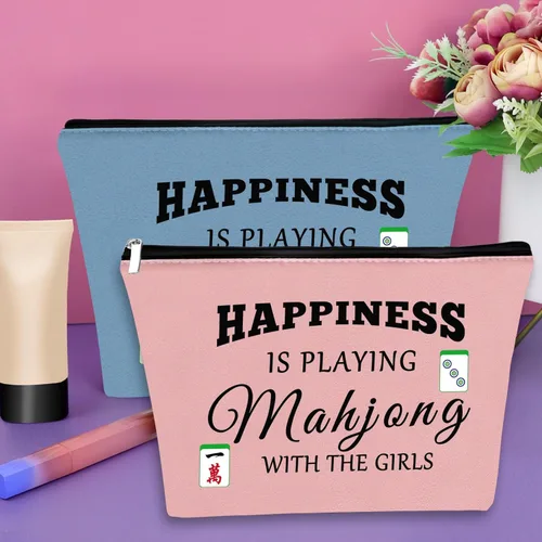 Miniatura 4 de Sazuwu Mahjong - Bolsa de maquillaje divertida para mujer, Azul y rosa