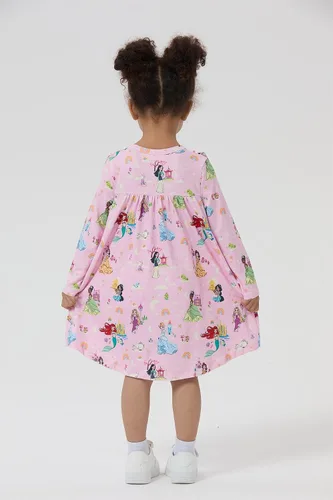 Miniatura 6 de Disney Vestido de princesa Frozen Elsa Minnie Stitch floral para niña pequeña, línea A, manga larga, ropa casual de otoño para niños de 2 a 6 años