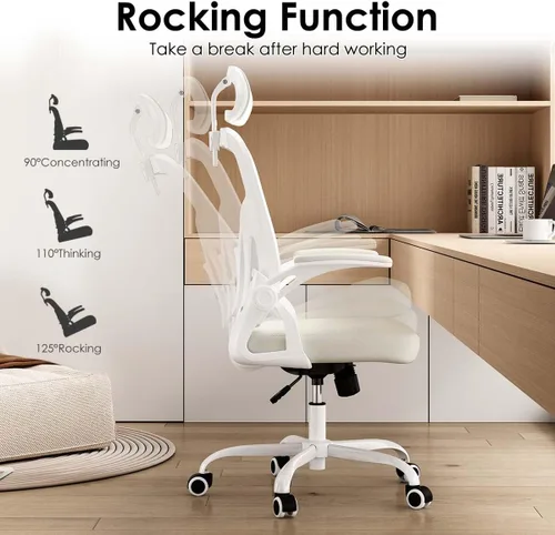 Miniatura 4 de Silla de oficina ergonómica con soporte lumbar ajustable y reposacabezas, silla de escritorio de malla de respaldo alto con reposabrazos abatibles