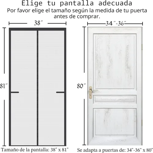 Miniatura 2 de Malla magnética mejorada para puerta más gruesa de 250g/m² (8.82 oz/yd²), 36 imanes más largos, cierre magnético para puerta individual, mosquitera