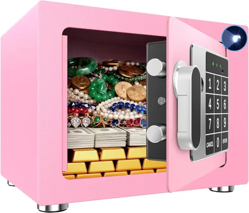 Miniatura 11 de Caja fuerte pequeña para el hogar, 6.7 pulgadas de profundidad x 9 pulgadas de ancho x 6.7 pulgadas de alto, caja de seguridad electrónica con Negro