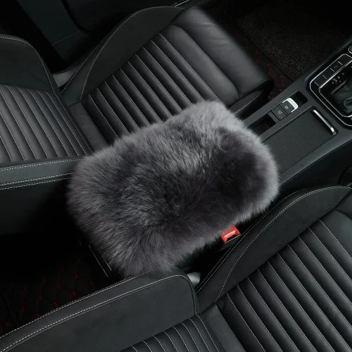 Miniatura 17 de IRIWOOL - Funda de reposabrazos de piel de oveja, cubierta de reposabrazos de auto, cojín suave de consola para coche, cubierta de consola central