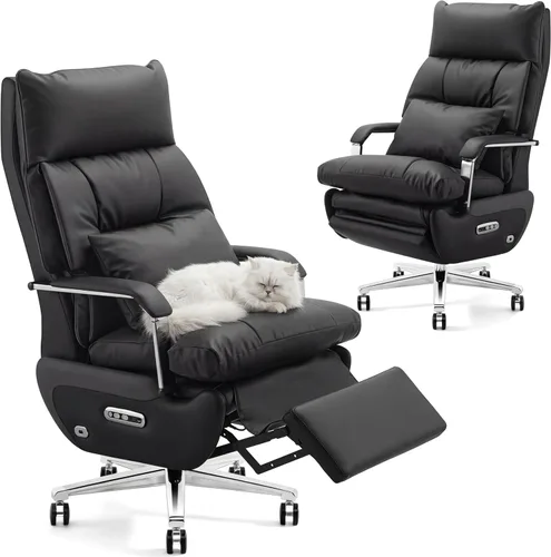 Dual Motor Executive Office Chair with Footrest, One-Touch Reset, 170° Reclining Wide Seat Ergonomic Leather Desk Chair, 450LBS Big and Tall for