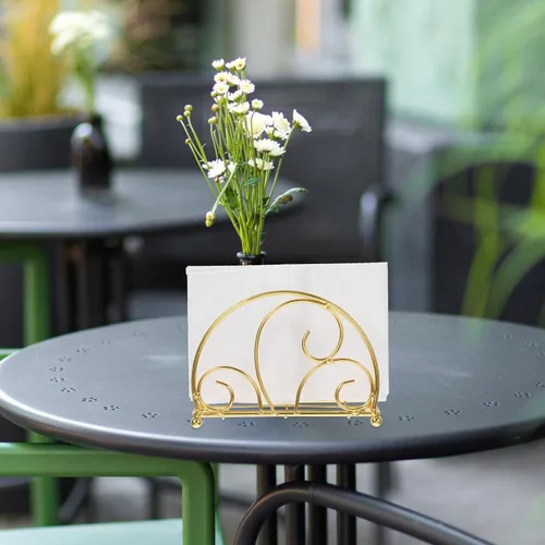 Miniatura 6 de Flat Napkin Holder for Table Metal Nordic Style Napkin Dispenser with Weighted Arm Gold Finish for Home Restaurant and Outdoor Use