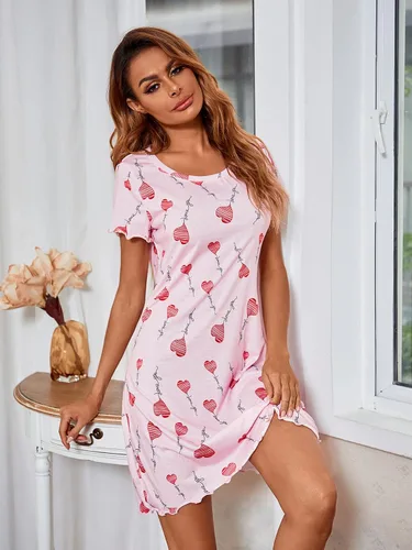Miniatura 2 de Camisón de manga corta para mujer, con cuello redondo, con volantes, cómodo camisón