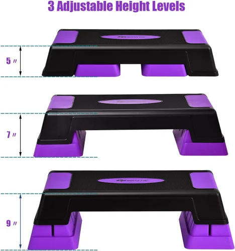 Miniatura 2 de Goplus Stepper aeróbico de 30 pulgadas con elevadores, niveles de altura ajustable de 5, 7 y 9 pulgadas, para entrenamiento, fitness, ejercicio