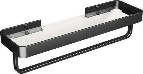 Miniatura 20 de Danpoo Estante de Pared Pequeña de 8 Pulgadas, Vidrio Templado Transparente con Marco de Aluminio Negro Mate – Elegante Organizador Flotante