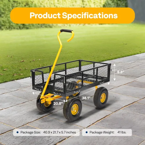 Miniatura 2 de VIVOHOME Carrito de jardín de acero de malla de alta resistencia de 880 libras de capacidad, vagón utilitario plegable con lados extraíbles y ruedas
