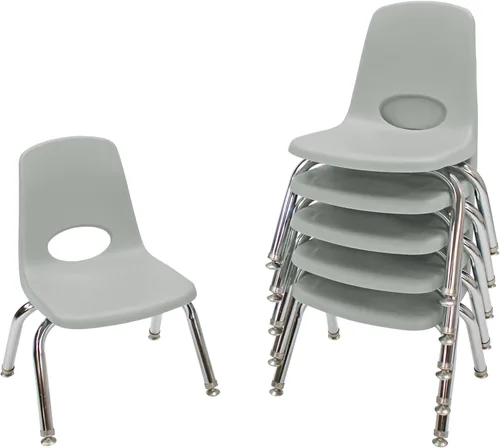 Miniatura 87 de FDP 16" Silla apilable escolar, silla de estudiante apilable con patas de acero cromado y ruedas; para aprendizaje en casa o en el aula - Gris claro