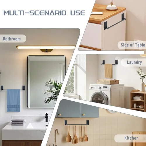 Miniatura 8 de Alise Toalleros para baño, barra para toallas adhesiva de acero inoxidable SUS 304 de 12 pulgadas sin taladro, toallero negro mate de fuerte