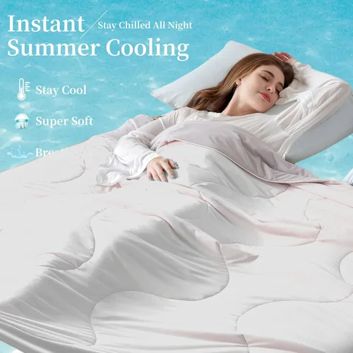 Miniatura 2 de Edredón refrescante, mantas frías para personas que duermen con calor y sudores nocturnos, edredón ligero lavable, suave, transpirable, suave y Gris