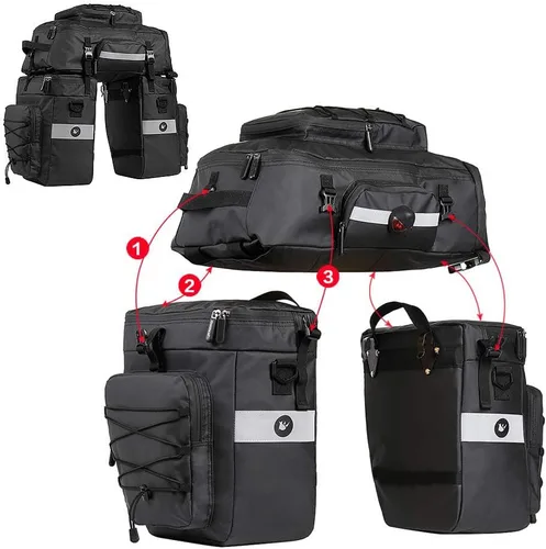Miniatura 2 de Conjunto de bolsas de alforja de bicicleta Rhinowalk para portaequipajes de bicicleta, bolsa de sillín, bolsa de hombro, bolsa de alforja para Negro