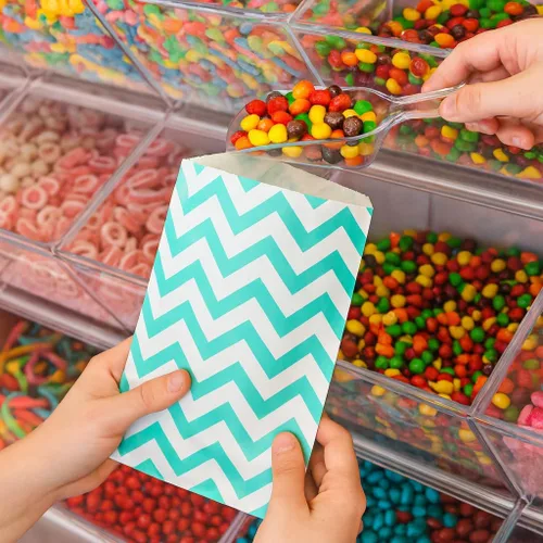 Miniatura 8 de 888 Display - 200 piezas de bolsas de regalo de papel Chevron verde azulado de 4 x 6 pulgadas, bolsas planas de ventas de compras