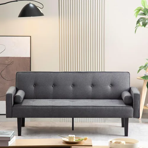 Miniatura 10 de Anwick Sofá cama de tela moderna, sofá cama convertible con 2 almohadas y reposabrazos, sofá reclinable plegable de 75 pulgadas con patas de madera