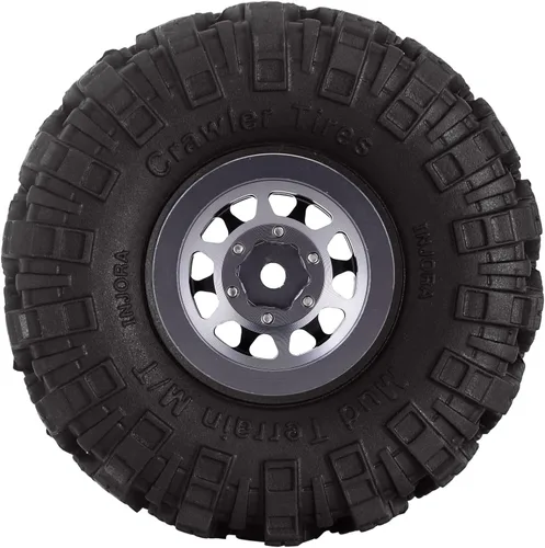 Miniatura 5 de INJORA 1.0 Neumáticos Crawler Mud Terrain Neumáticos para SCX24 TRX4M A24 Axial 1/24 1/18 Piezas de actualización sobre orugas (negro y gris)