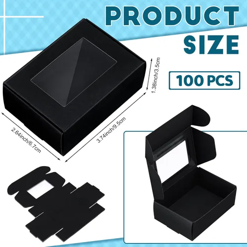 Miniatura 2 de Zonon 100 piezas de cajas de jabón para empaquetado casero, pequeñas cajas de regalo kraft con ventana y soporte para regalos para dulces, Negro