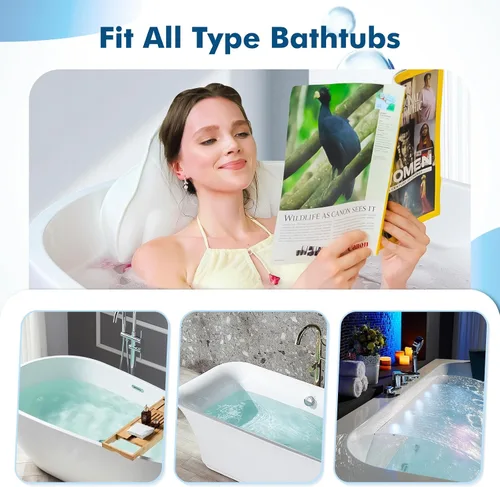 Miniatura 6 de Poemland Almohada de Baño de Lujo Gruesa de Cuerpo Completo y Cojín para Tina con Soporte para Cabeza, Cuello y Hombros para Relajación y Confort