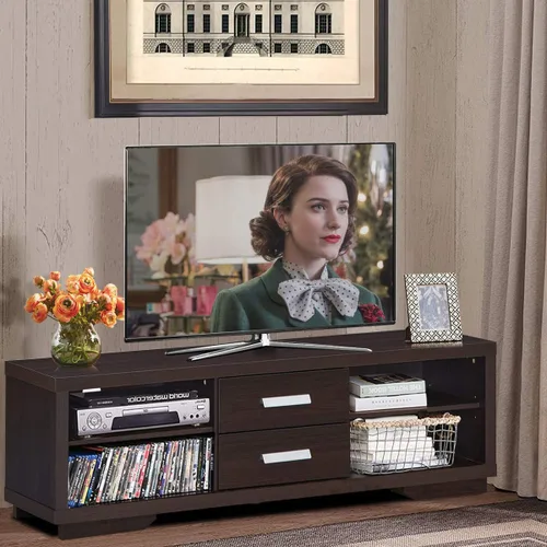 Miniatura 2 de Tangkula Soporte de TV moderno, soporte universal de madera para televisores de hasta 65 pulgadas, gabinete de almacenamiento para sala de estar, 2