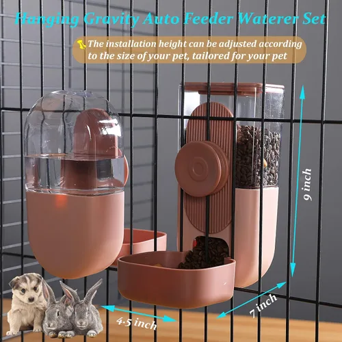 Miniatura 3 de Kenond Dispensador Automático Colgante de Comida y Agua para Mascotas de 35 oz, Conjunto de Comedero y Bebedero Automático por Gravedad para Rosa