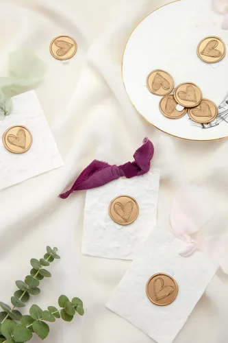 Miniatura 6 de 50 calcomanías de sello de cera de oro antiguo esmerilado de corazón para bodas, cumpleaños, baby shower, Acción de Gracias, invitación, negocio