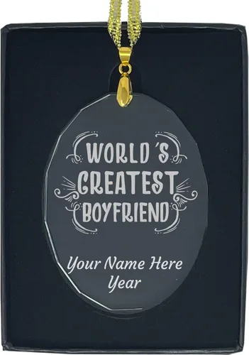 Miniatura 8 de LaserGram Adorno de Navidad de vidrio personalizado, el mejor novio del mundo, idea de regalo grabada con láser personalizada (forma de diamante)