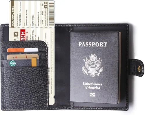 Miniatura 2 de Portapasaportes de cuero auténtico para pasaporte, con bloqueo Rfid - con compartimento para documentos de identificación