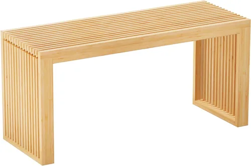 Miniatura 10 de APRTAT Banco de comedor de bambú para interiores, banco pequeño de entrada, zapatero, bancos de madera modernos para exteriores, de 17 pulgadas