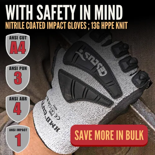 Miniatura 2 de Cestus 3008, guantes de impacto resistentes a cortes ANSI A4 (1, 3, 12, 48 pares) con revestimiento de nitrilo, guantes de trabajo resistentes